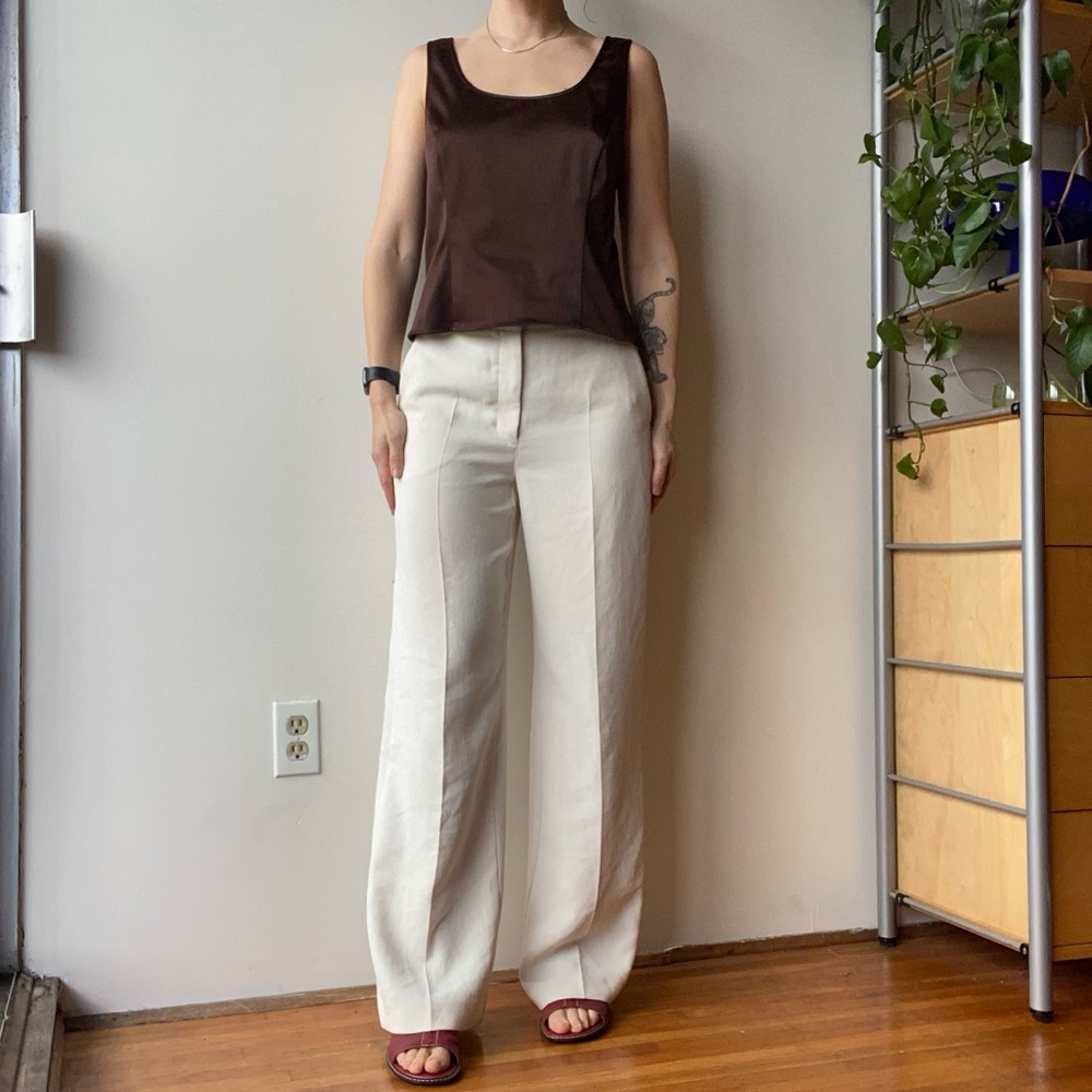 JS Collections vintage brown satin fitted sleeveless top - made in Canada